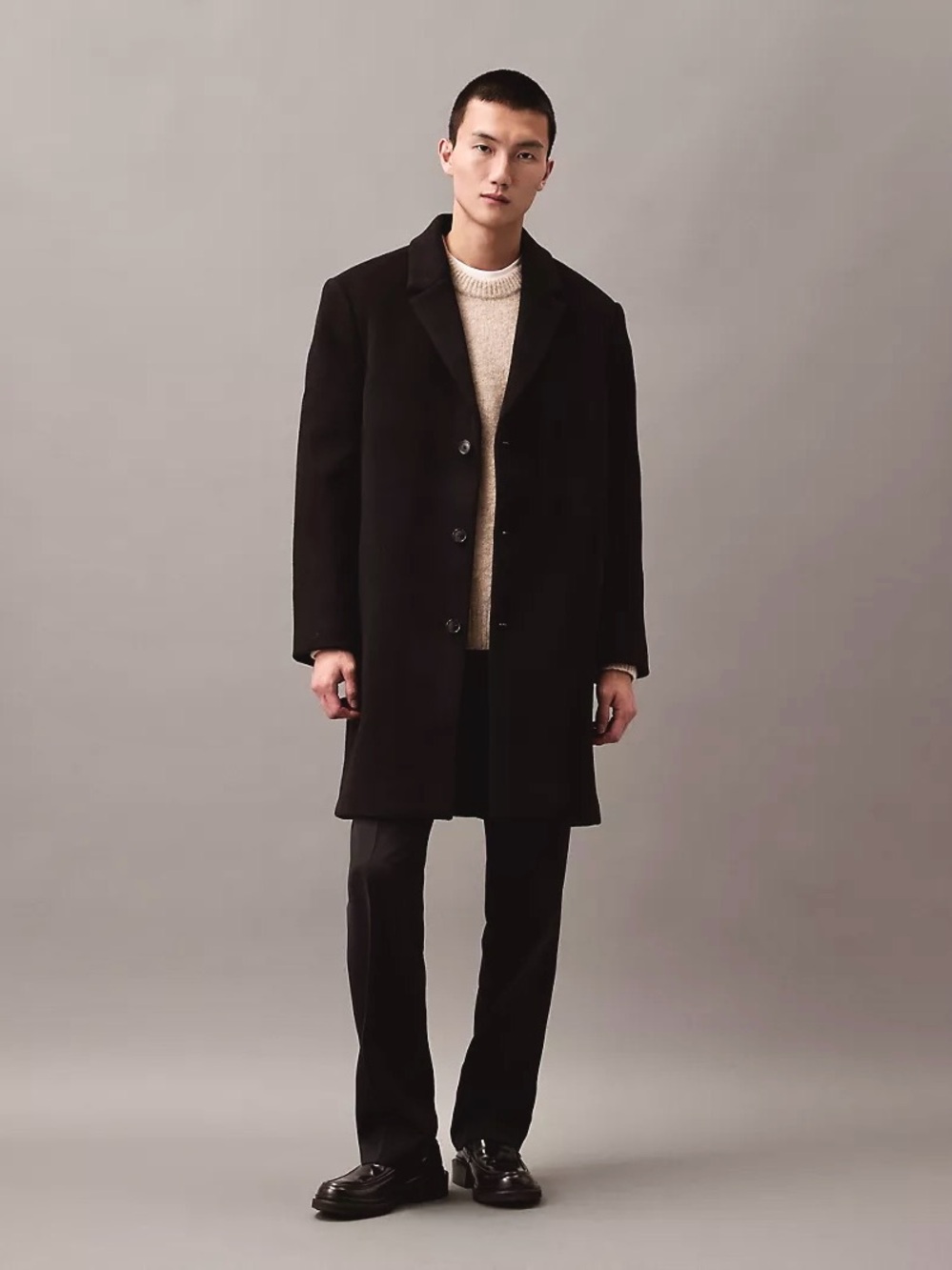 NWT Mens Calvin Klein Black Single Breasted Pea Coat Wool & Cashmere Blend Sz 44